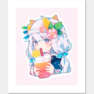 cute girl drinking Posters and Art